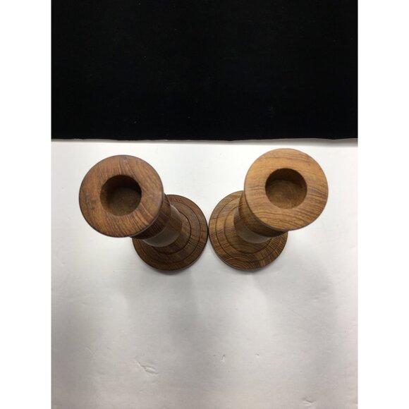 Vintage Hand Turned Wooden Candlesticks Taper Holders Two-Toned 7.5" Tall - Picture 15 of 16